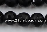 CAG3674 15.5 inches 14mm carved round matte black agate beads