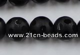 CAG3675 15.5 inches 16mm carved round matte black agate beads