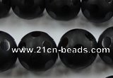 CAG3677 15.5 inches 20mm carved round matte black agate beads