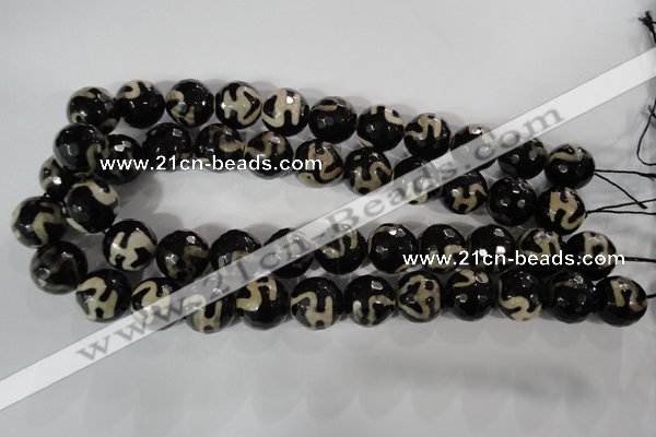 CAG3855 15.5 inches 16mm faceted round tibetan agate beads wholesale