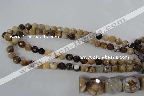 CAG3863 15.5 inches 10mm faceted round fire crackle agate beads