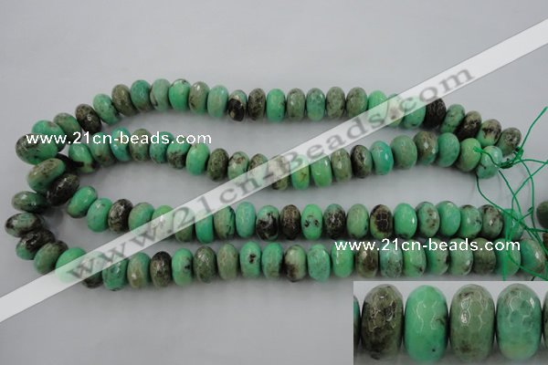 CAG3915 15.5 inches 8*14mm faceted rondelle green grass agate beads