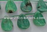 CAG3948 Top-drilled 13*18mm leaf green grass agate beads