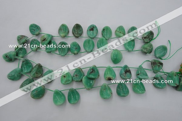 CAG3948 Top-drilled 13*18mm leaf green grass agate beads