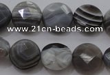 CAG3960 15.5 inches 10mm faceted coin grey botswana agate beads