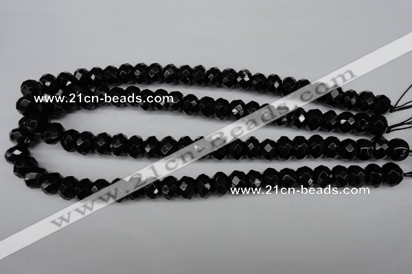 CAG3995 15.5 inches 8*12mm faceted rondelle black agate beads