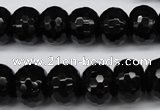 CAG3996 15.5 inches 10*14mm faceted rondelle black agate beads