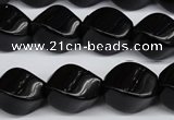 CAG4007 15.5 inches 13*18mm twisted rice black agate beads