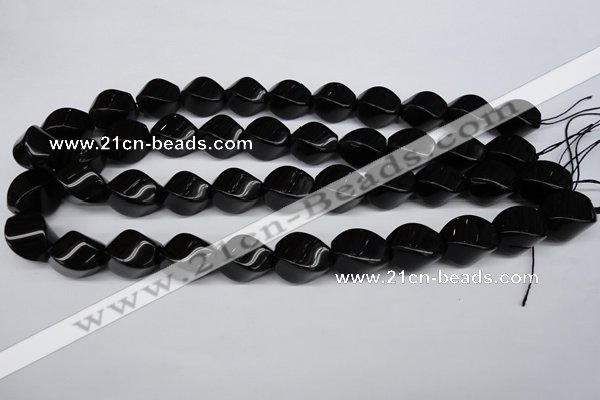 CAG4007 15.5 inches 13*18mm twisted rice black agate beads