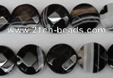 CAG4020 15.5 inches 14mm faceted coin black agate beads