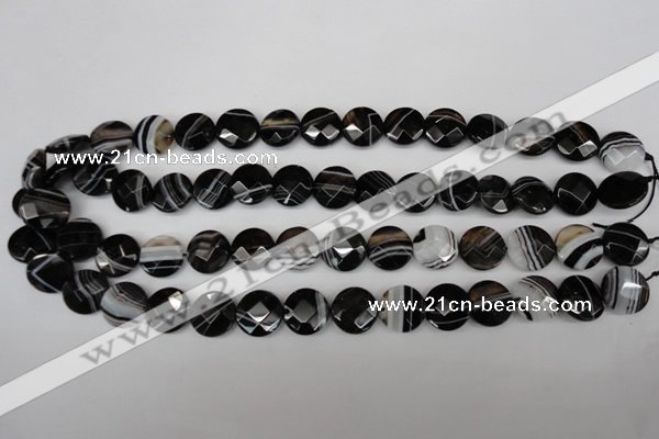 CAG4020 15.5 inches 14mm faceted coin black agate beads