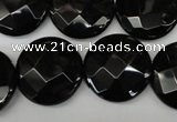 CAG4023 15.5 inches 20mm faceted coin black agate beads