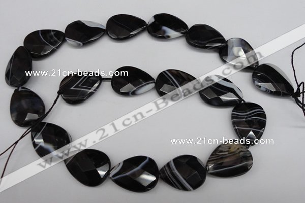 CAG4030 15.5 inches 15*20mm faceted flat teardrop black agate beads