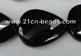 CAG4035 15.5 inches 22*30mm faceted & twisted teardrop black agate beads