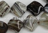 CAG4040 15.5 inches 15*15mm twisted diamond black agate beads