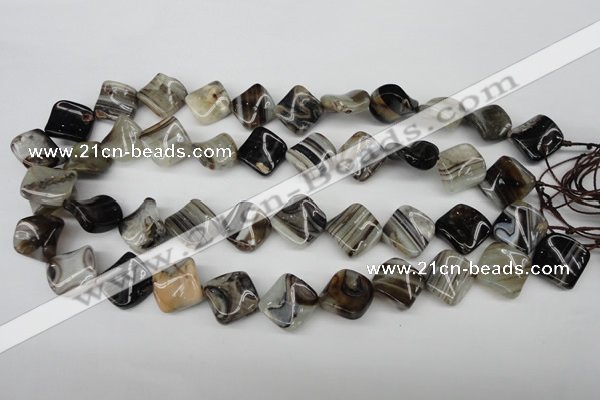 CAG4040 15.5 inches 15*15mm twisted diamond black agate beads