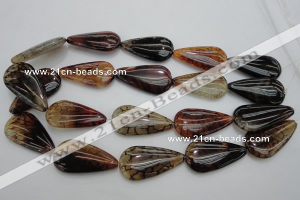 CAG4085 15.5 inches 20*40mm flat teardrop dragon veins agate beads