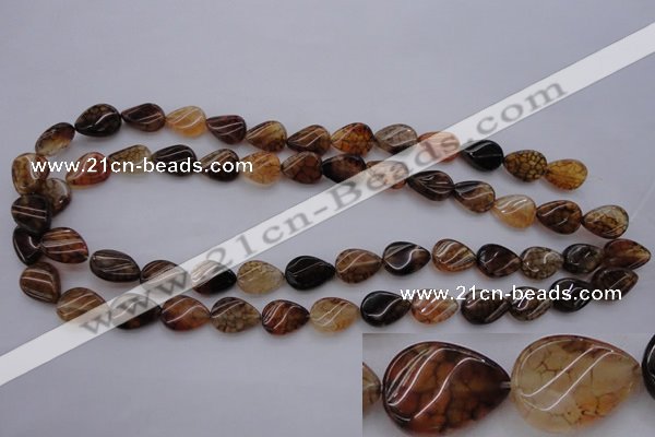 CAG4095 15.5 inches 10*14mm twisted flat teardrop dragon veins agate beads