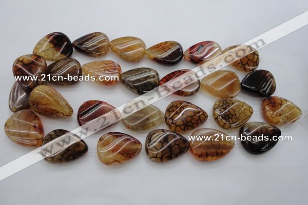 CAG4099 15.5 inches 22*30mm twisted flat teardrop dragon veins agate beads