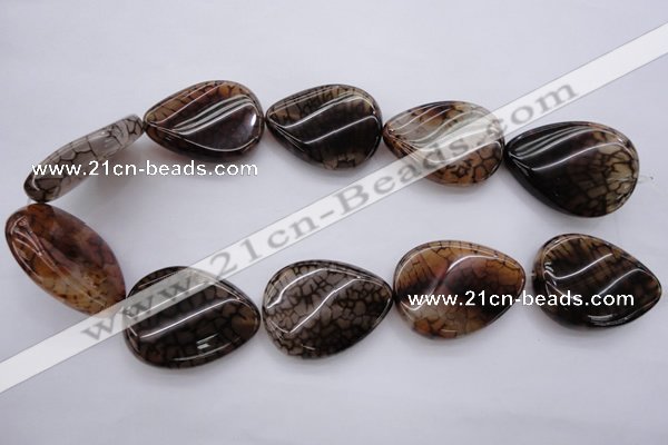 CAG4101 15.5 inches 30*40mm twisted flat teardrop dragon veins agate beads