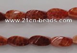 CAG4181 15.5 inches 7*14mm faceted & twisted rice natural fire agate beads