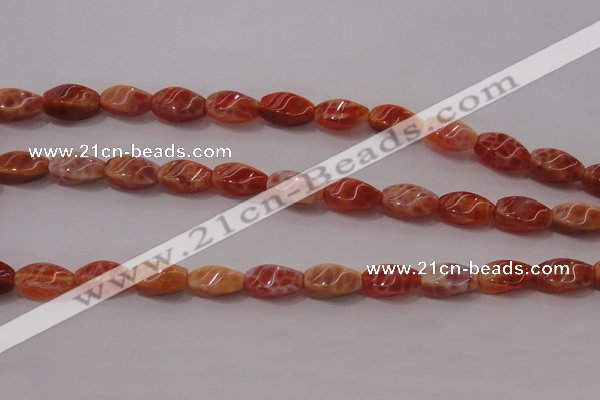 CAG4185 15.5 inches 6*12mm twisted rice natural fire agate beads