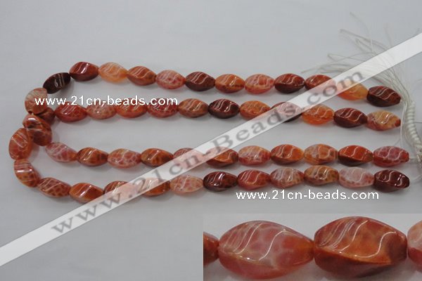 CAG4186 15.5 inches 8*16mm twisted rice natural fire agate beads