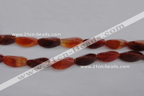 CAG4202 10*20mm faceted & twisted trihedron natural fire agate beads