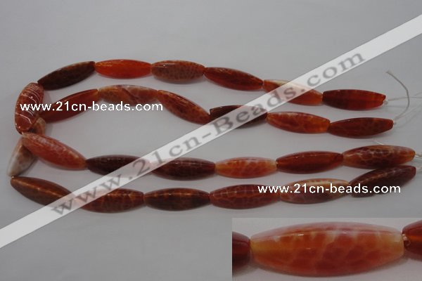 CAG4206 15.5 inches 10*30mm trihedron natural fire agate beads