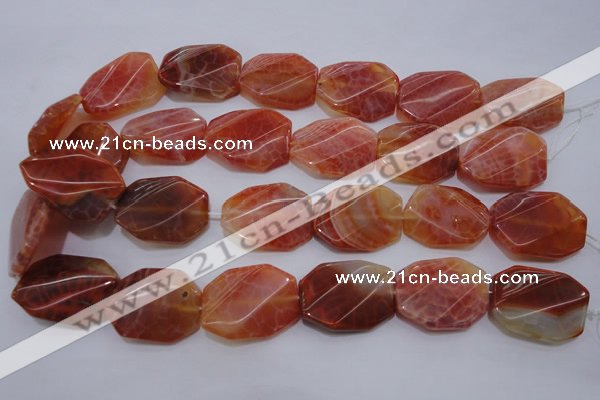 CAG4242 22*30mm faceted & twisted octagonal natural fire agate beads