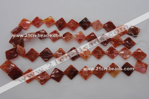 CAG4263 15.5 inches 14*14mm faceted diamond natural fire agate beads