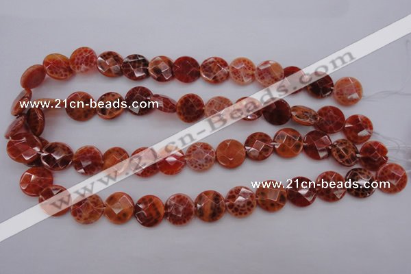 CAG4266 15.5 inches 15mm faceted coin natural fire agate beads