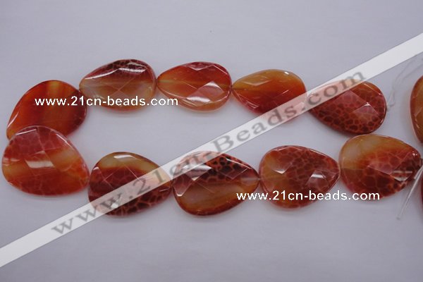 CAG4277 15.5 inches 30*40mm faceted flat teardrop natural fire agate beads