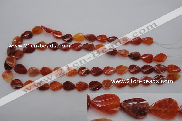 CAG4282 10*14mm faceted & twisted teardrop natural fire agate beads