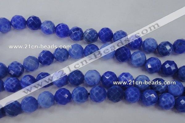 CAG4314 15.5 inches 12mm faceted round dyed blue fire agate beads