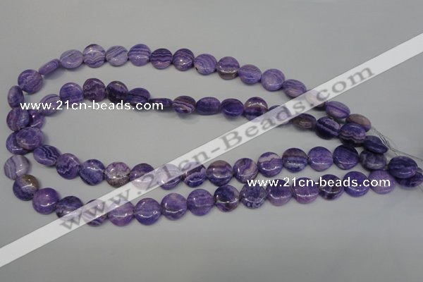 CAG4428 15.5 inches 12mm flat round dyed blue lace agate beads