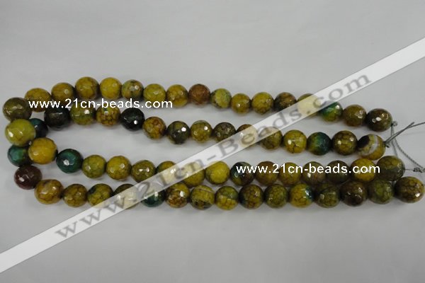 CAG4541 15.5 inches 12mm faceted round fire crackle agate beads