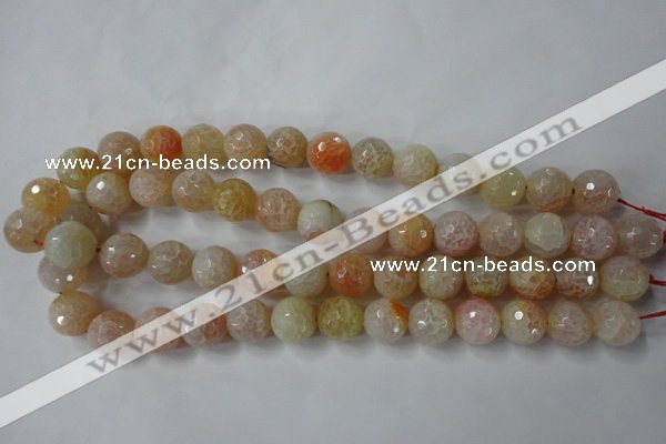 CAG4555 15.5 inches 14mm faceted round fire crackle agate beads