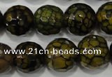 CAG4572 15.5 inches 16mm faceted round fire crackle agate beads