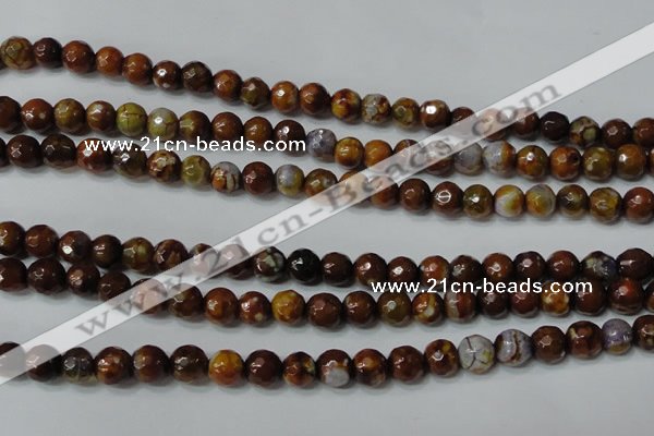 CAG4617 15.5 inches 6mm faceted round fire crackle agate beads