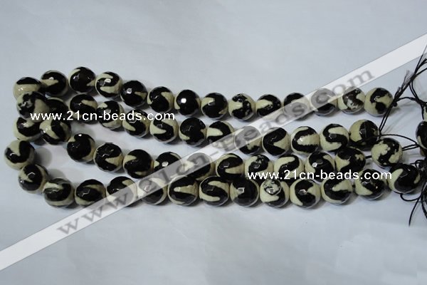 CAG4674 15.5 inches 12mm faceted round tibetan agate beads wholesale