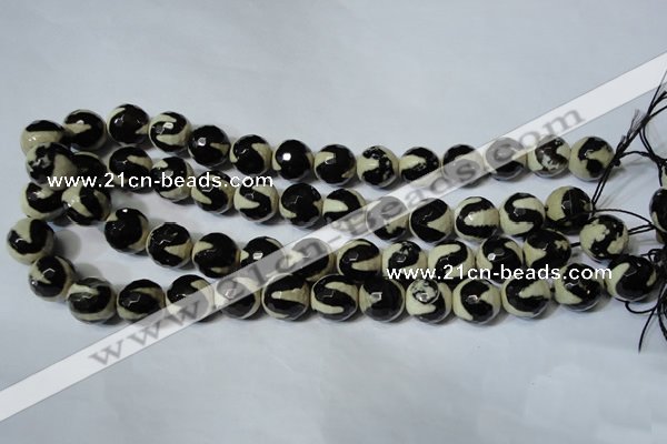 CAG4675 15.5 inches 14mm faceted round tibetan agate beads wholesale