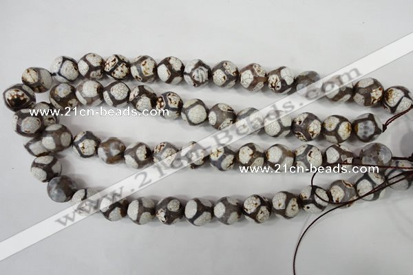 CAG4710 15 inches 14mm faceted round tibetan agate beads wholesale