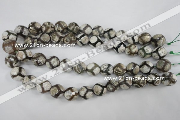 CAG4711 15 inches 16mm faceted round tibetan agate beads wholesale