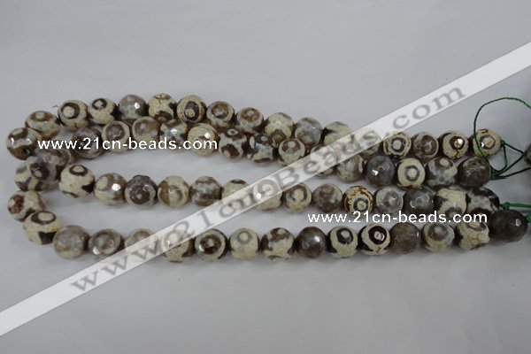 CAG4715 15 inches 10mm faceted round tibetan agate beads wholesale