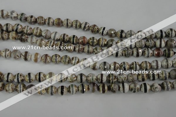 CAG4723 15 inches 8mm faceted round tibetan agate beads wholesale