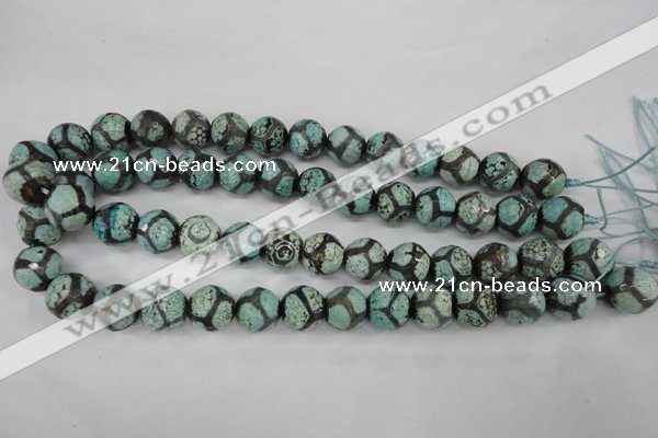 CAG4734 15 inches 14mm faceted round tibetan agate beads wholesale