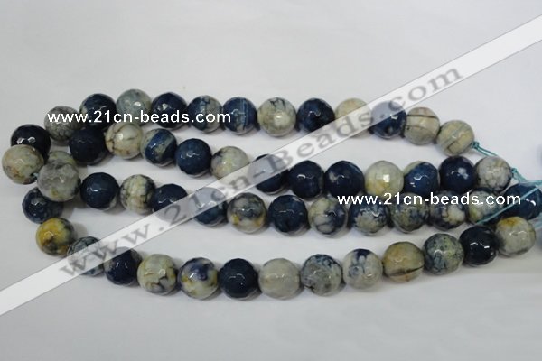 CAG4809 15 inches 14mm faceted round fire crackle agate beads