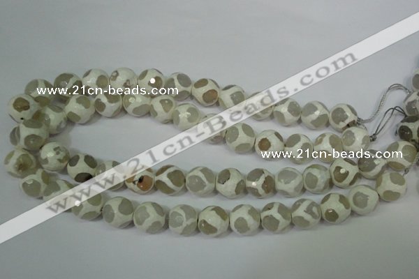 CAG4818 15 inches 14mm faceted round tibetan agate beads wholesale