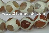 CAG4819 15 inches 14mm faceted round tibetan agate beads wholesale